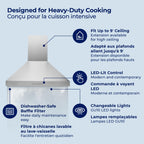 Hauslane Wall Mount Range Hood 30 Inch Convertible 350-750 CFM Low Noise