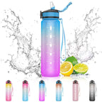 EYQ 1L Water Bottle, 1 Litre Water Bottle with Straw, 32oz Leak-Proof Motivational Sports Drinks Bottle with Time Marker, Tritan BPA-Free, Drinking Waterbottles for Gym Outdoor Sports