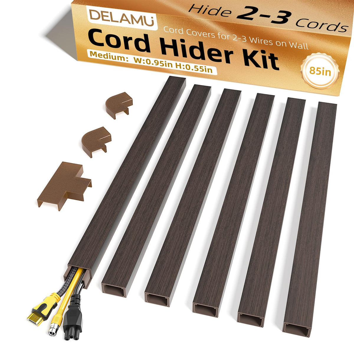 Delamu Beige Cord Hider, 85in Cord Covers for Wires on Wall, One-Cord Cable Hider, Wire Hiders Wire Covers for TV Cords on Wall, Easy Mount Cable Cover Management Kit, 6X L14.2 W0.59 H0.4in, Beige