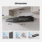 VIKIO HOME 30 Inch Under Cabinet Range Hood 900 CFM Dual Motor Power