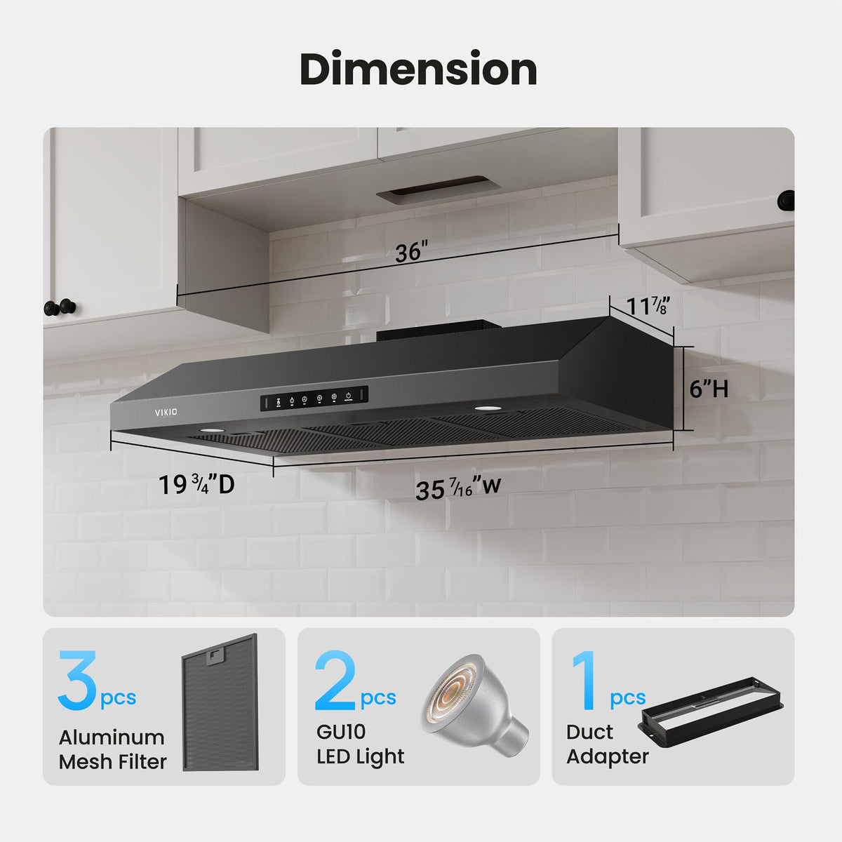 VIKIO HOME 30 Inch Under Cabinet Range Hood 900 CFM Dual Motor Power