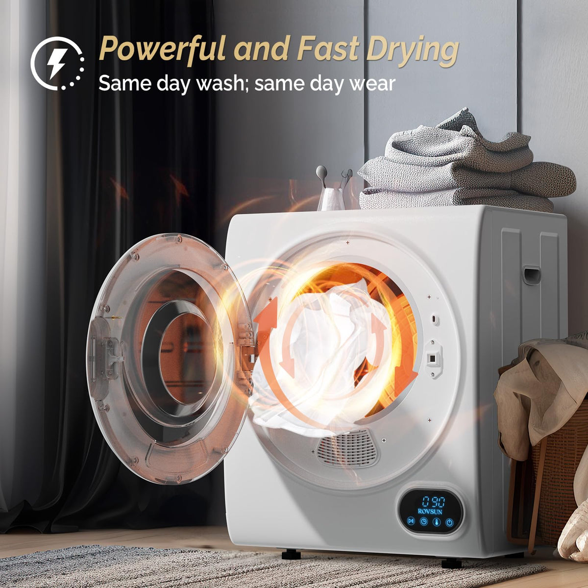 ROVSUN 25LBS Full-Automatic Washing Machine and 3.5CuFt Portable Clothes Dryer Set, Compact Laundry Washer and Dryer Combo Set with Stainless Steel Inner Tub, for Apartment, Dorms, Home