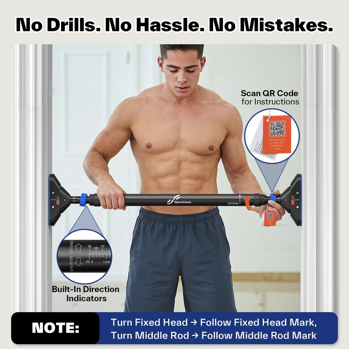 Sportneer Pull Up Bar Doorway Chin Up Bar No Screws