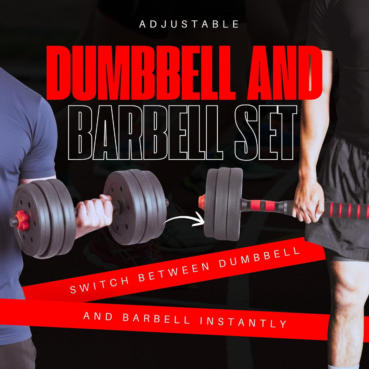 Straame 20KG Adjustable Dumbbell & Barbell Set, 2-in-1 Home Gym Weights Kit