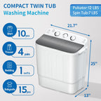 Erivess Portable Twin Tub 19lbs Washing Machine with Drying Rack and 10 Hangers, 12lbs Washer Mini Compact Laundry Machine with 7lbs Spinner, 1500rpm Semi-automatic Washer Combo for Dorm&Apartment