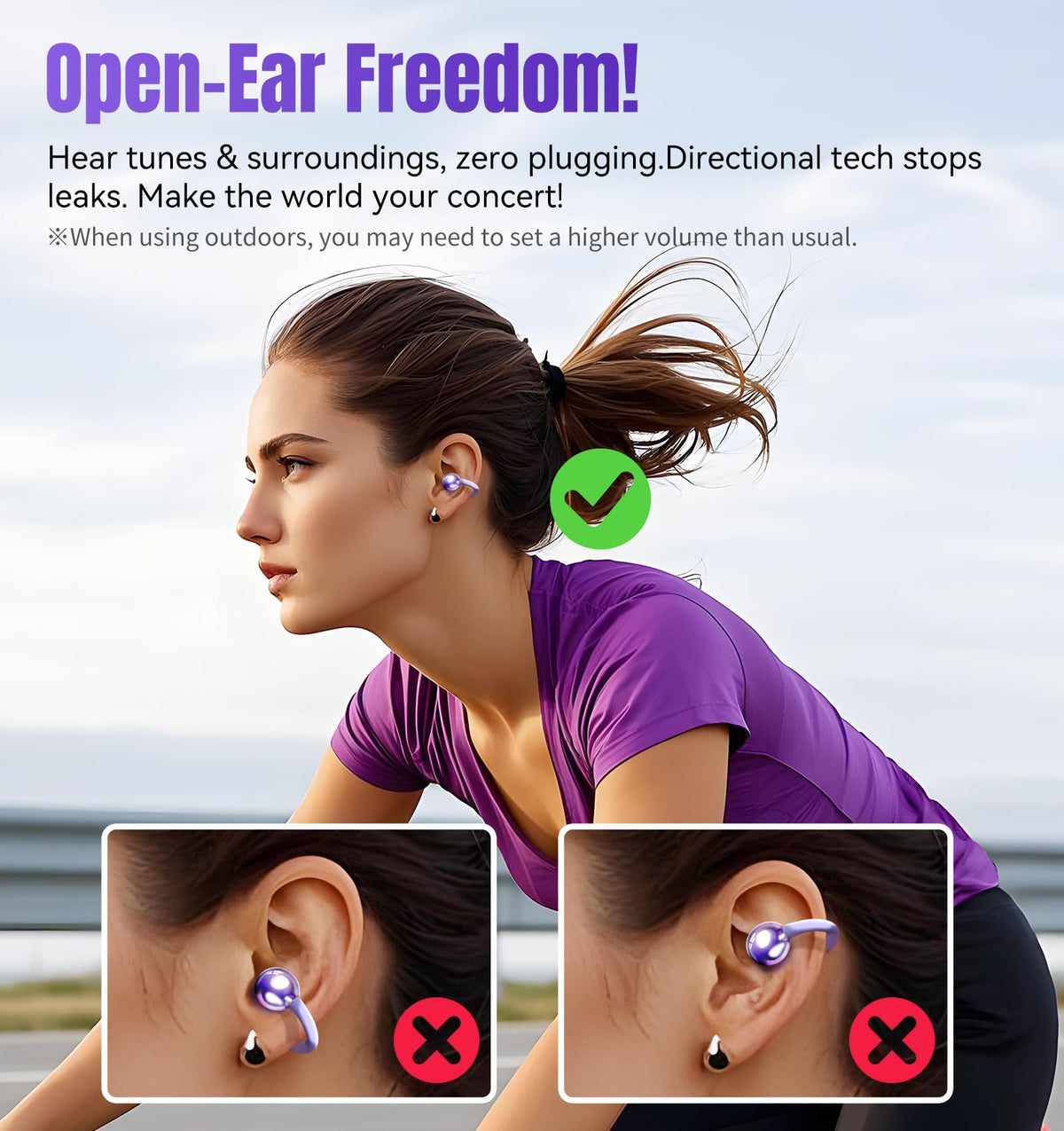 Kinglucky Clip-On Earbuds Gen 3, Open-Ear Wireless Bluetooth 6.0 Headphones with Mic, Secure Fit for Small Ears & Glasses Wearers, 50H Playtime, LED Digital Display, ENC, IPX5 Waterproof(Balck)