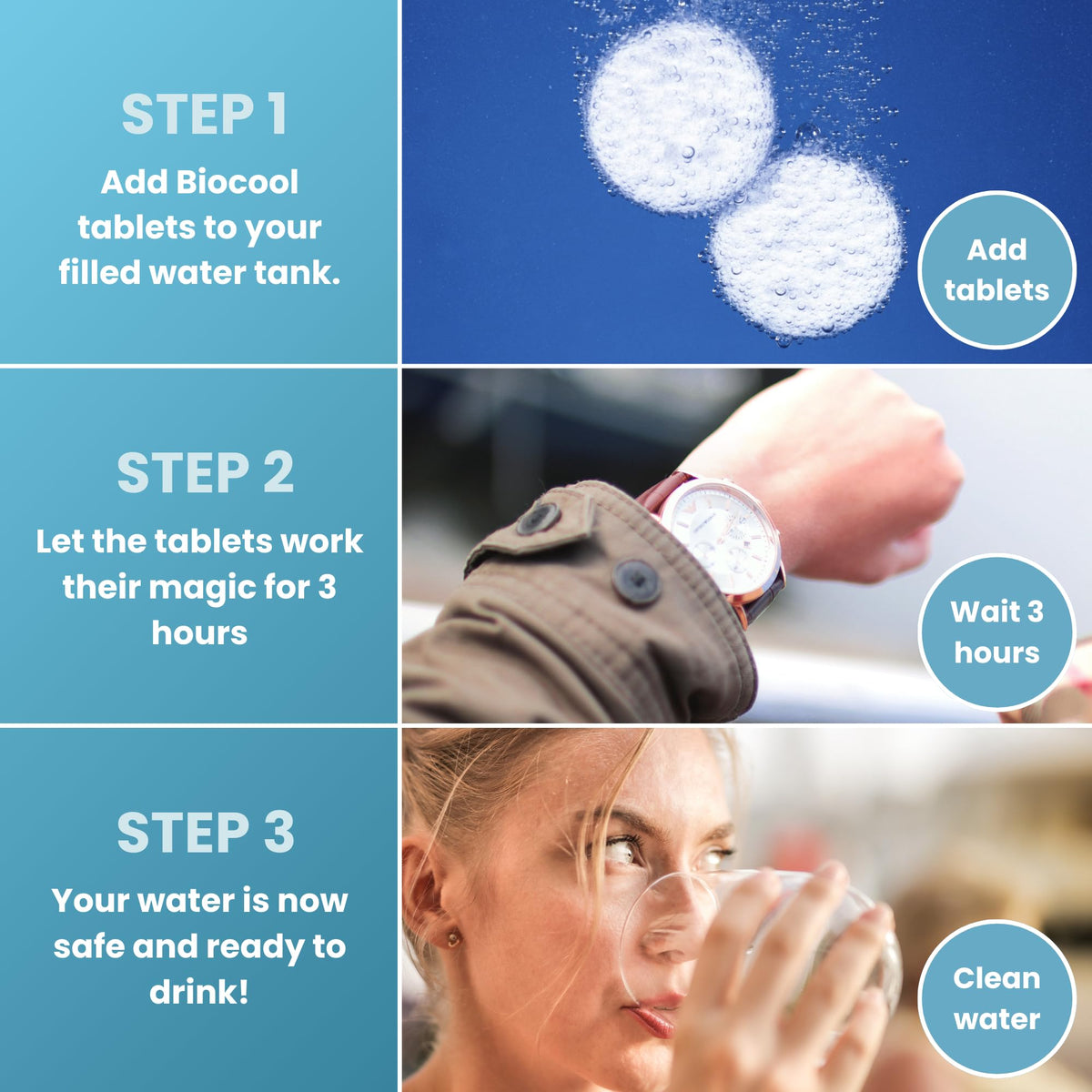 Biocool Water Purification Tablets | 1 tablet treats 5 litres | For Clean Drinking Water in Caravans, Camping, Hiking and Emergencies - 250 Tablets Pack treats up to 1,250 litres