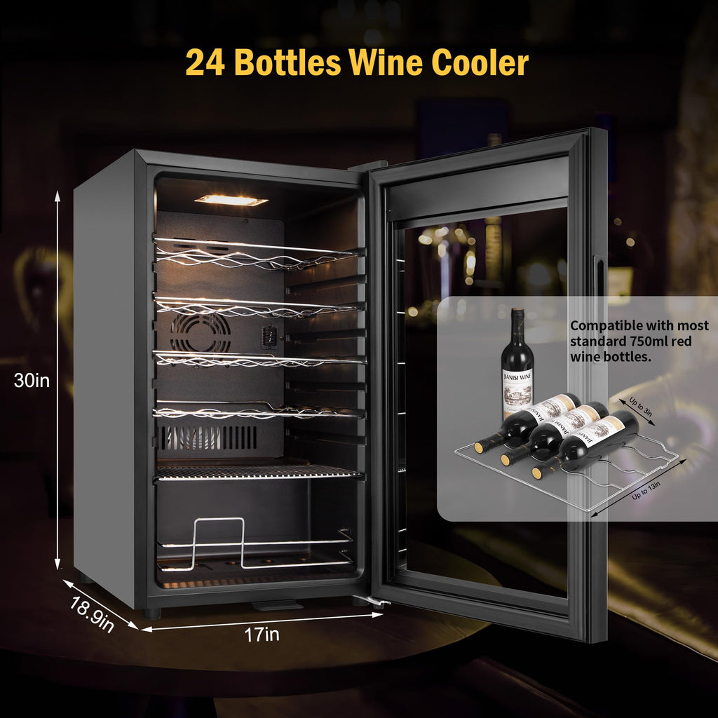 24" Dual Zone Wine and Beverage Refrigerator, Under Counter with Glass Door