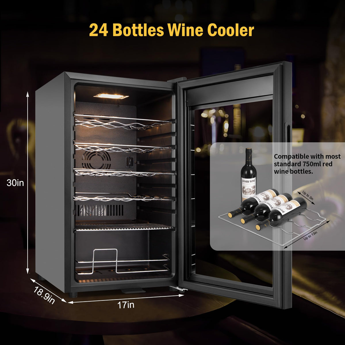 24" Dual Zone Wine and Beverage Refrigerator, Under Counter with Glass Door