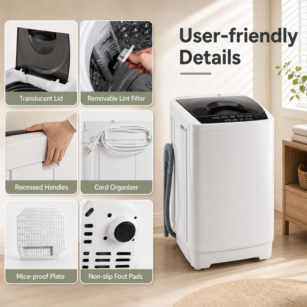 COSTWAY 8.8LBS Portable Washing Machine, Full-Automatic w/Drain Pump, White