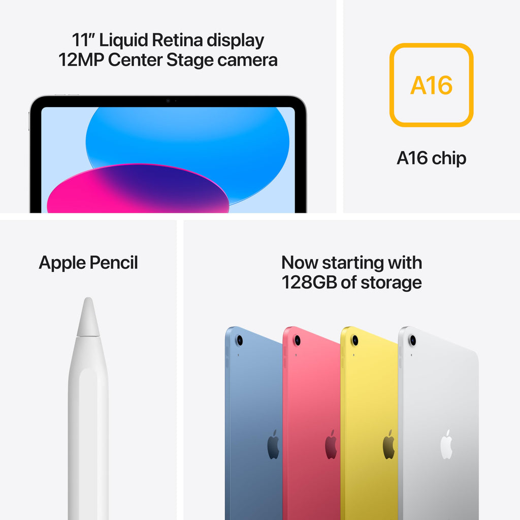 Apple iPad 11-inch: A16 chip, 11-inch Model, Liquid Retina Display, 128GB, Wi-Fi 6, 12MP Front/12MP Back Camera, Touch ID, All-Day Battery Life — Yellow with AppleCare+ (2 Years)