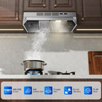 Tieasy Under Cabinet Range Hood 24 Inch, 400 CFM Stainless Steel Convertible Vent Hood with 2 Speed Exhaust Fan and Rocker Switch Control, Ducted/Ductless Kitchen Hood with Multiple Venting Options