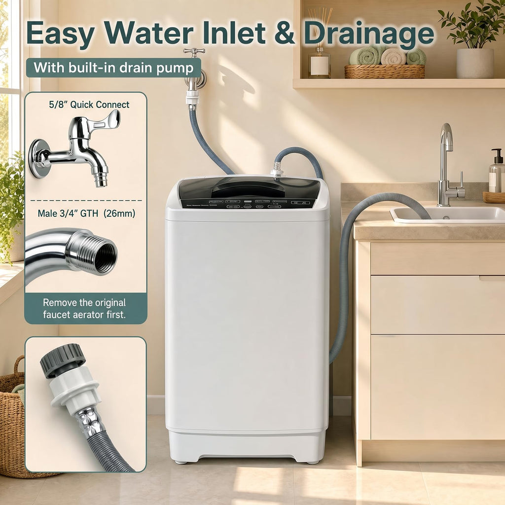 COSTWAY 8.8LBS Portable Washing Machine, Full-Automatic w/Drain Pump, White