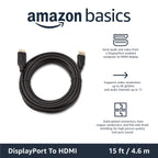 Amazon Basics DisplayPort to HDMI Cable, Uni-Directional, 0.9 m, Black