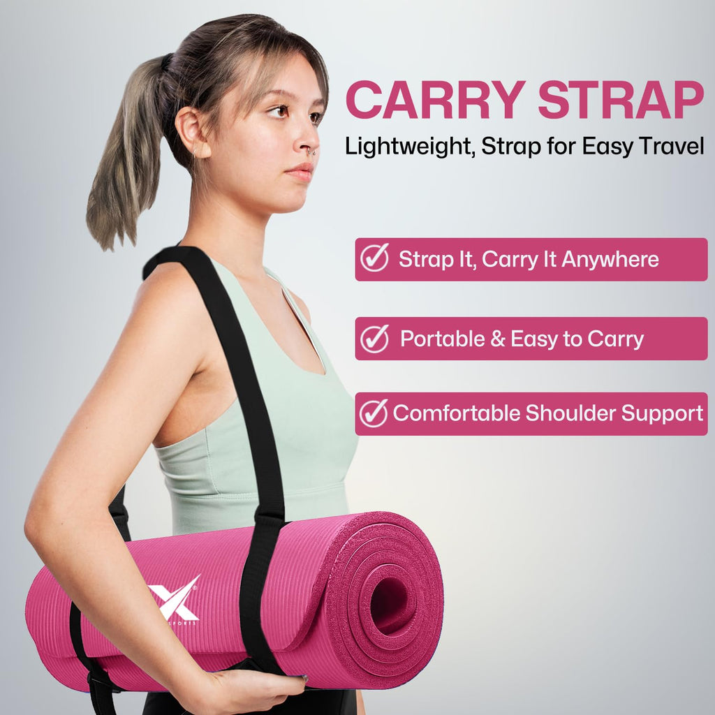 XN8 Sports Yoga Mat 10mm & 15mm Thick NBR Exercise Mat with Carry Strap
