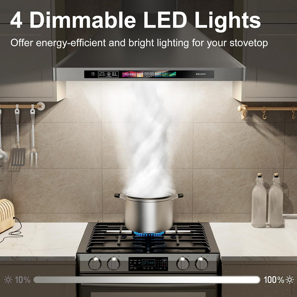 Range Hood 30 Inch, 900 CFM Wall Mount Range Hood with Voice, Gesture & Touch Control, Stainless Steel Kitchen Vent Hood with 4-Speed Fan, Adjustable LED Lights, Ducted/Ductless Convertible