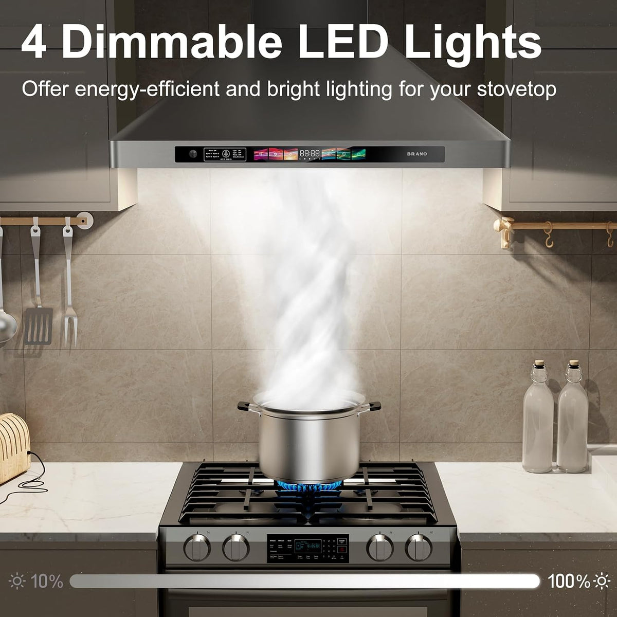 Range Hood 30 Inch, 900 CFM Wall Mount Range Hood with Voice, Gesture & Touch Control, Stainless Steel Kitchen Vent Hood with 4-Speed Fan, Adjustable LED Lights, Ducted/Ductless Convertible
