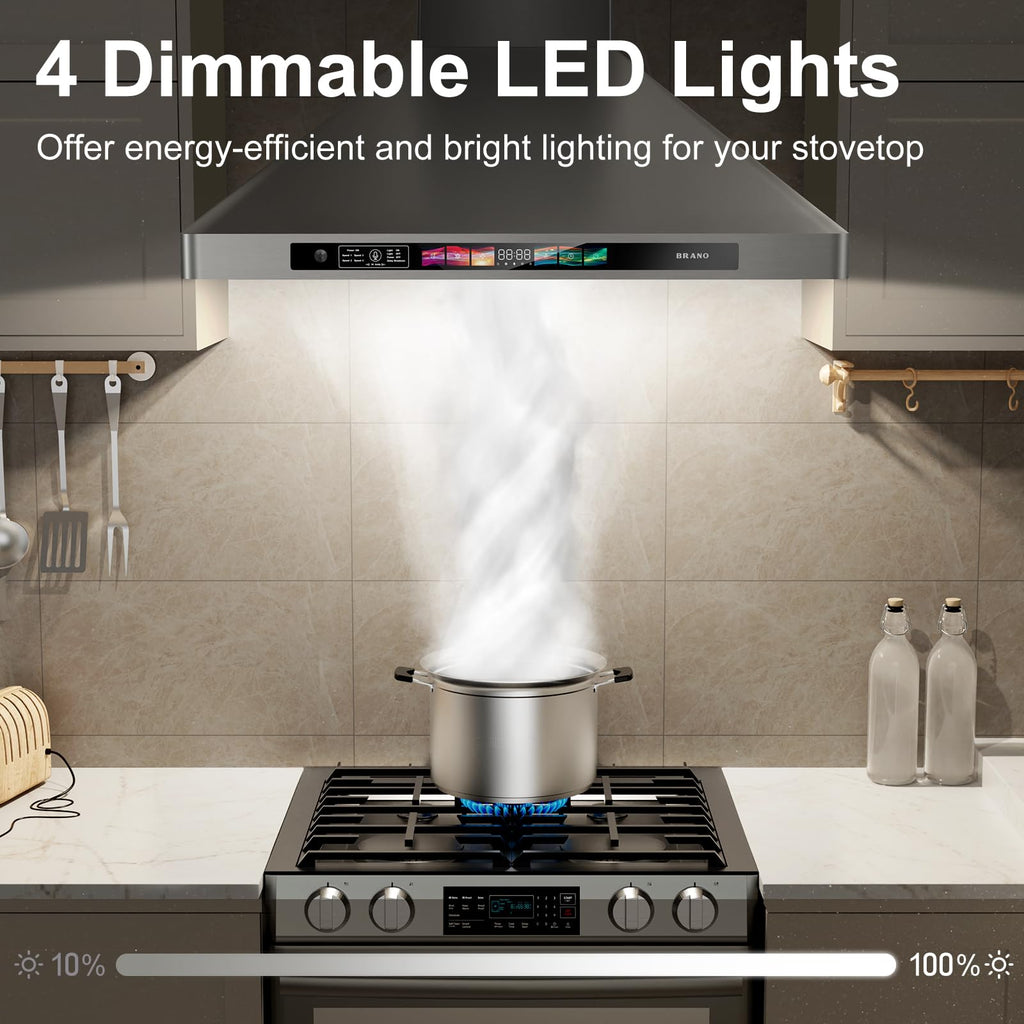 Range Hood 30 Inch, 900 CFM Wall Mount Range Hood with Voice, Gesture & Touch Control, Stainless Steel Kitchen Vent Hood with 4-Speed Fan, Adjustable LED Lights, Ducted/Ductless Convertible