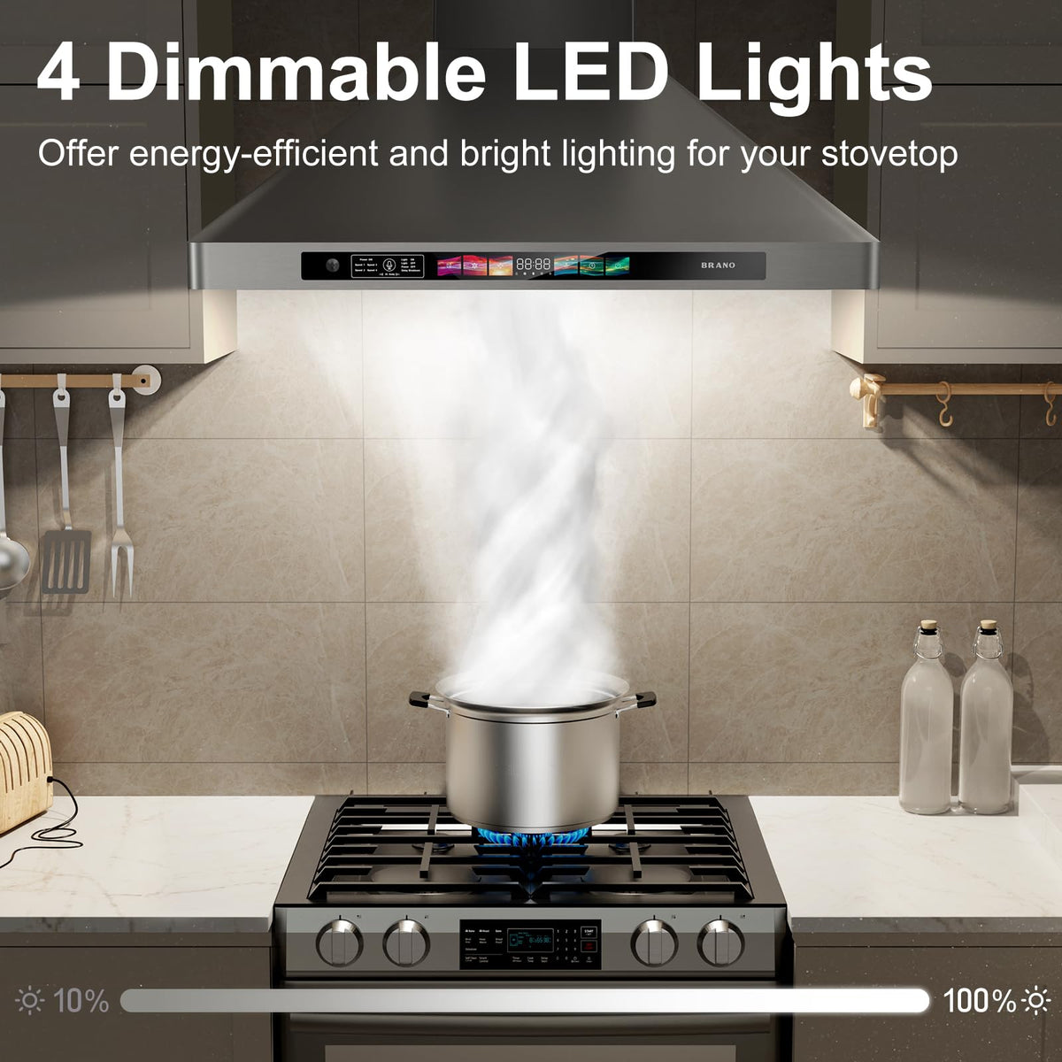 Range Hood 30 Inch, 900 CFM Wall Mount Range Hood with Voice, Gesture & Touch Control, Stainless Steel Kitchen Vent Hood with 4-Speed Fan, Adjustable LED Lights, Ducted/Ductless Convertible