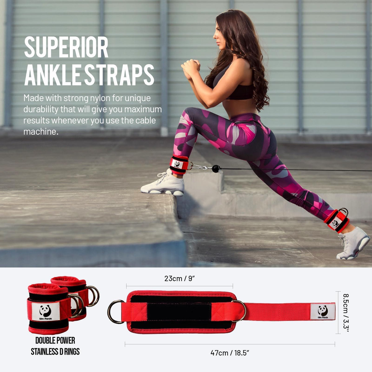 Slim Panda Ankle Straps for Cable Machines, Cable Kickback Ankle Cuffs