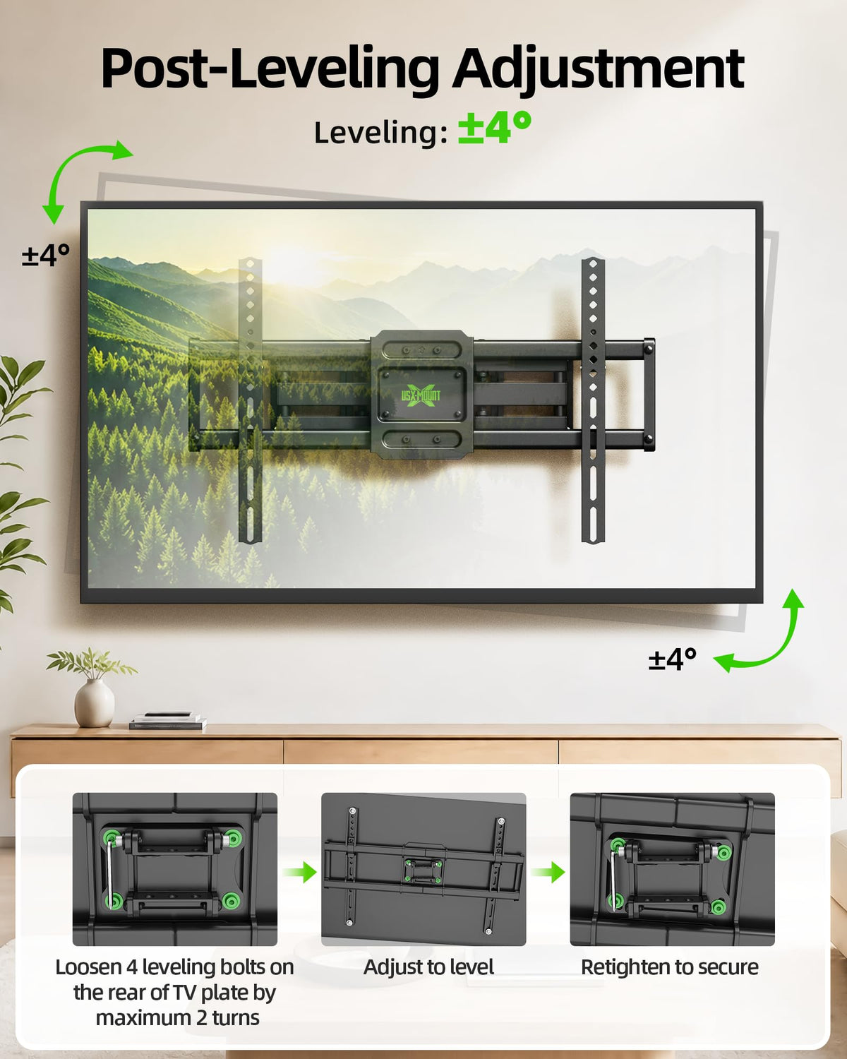 USX Mount TV Wall Mount for Most 26-60 Inch TVs up to 77 lbs, Full Motion Wall Mount TV Bracket with Swivel Tilt Single Stud Design for Corner, Max VESA 400x400mm fit Most 32 40 42 43 50 55 60 TVs