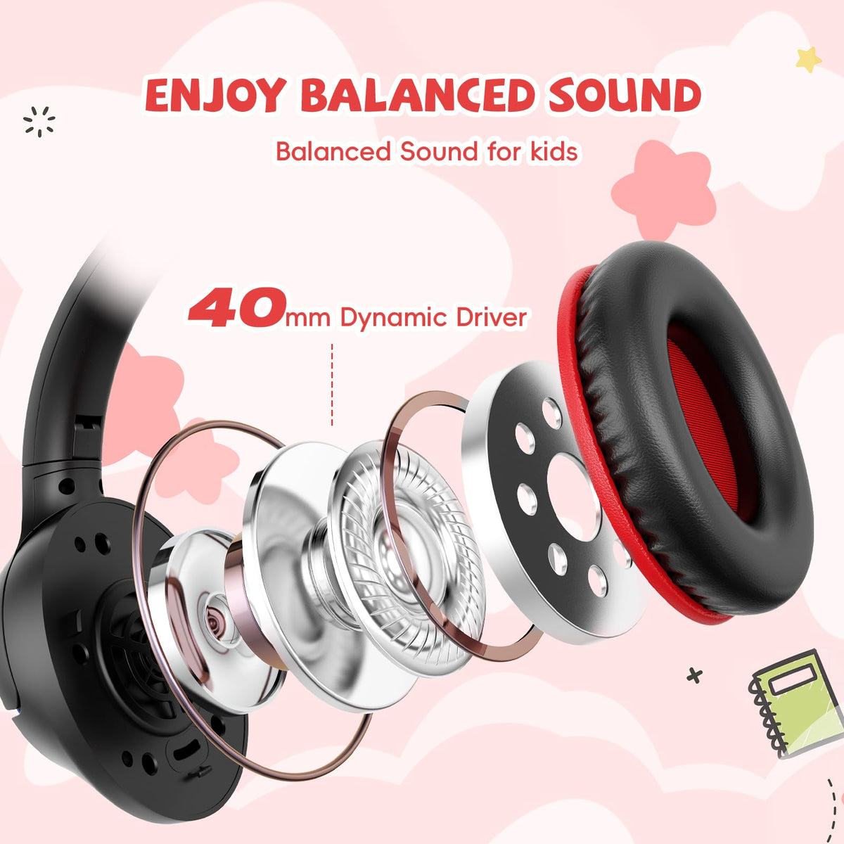 Botesty Sound Kids Headphones Wired for School, 3.5 Plug Safe Volume Purple