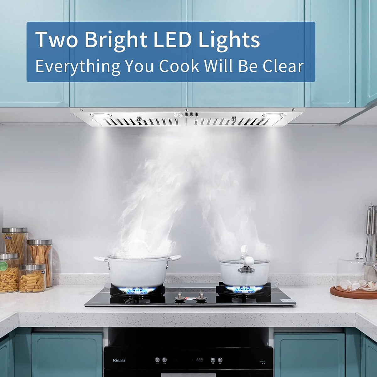 Range Hood Insert 30 inch,Stainless Steel Kitchen Vent Hood 600CFM,Built-in Kitchen Stove Hood w/Front Button Controls and Front LED Lights,Baffle Filters,Ducted/ductless Convertible Duct
