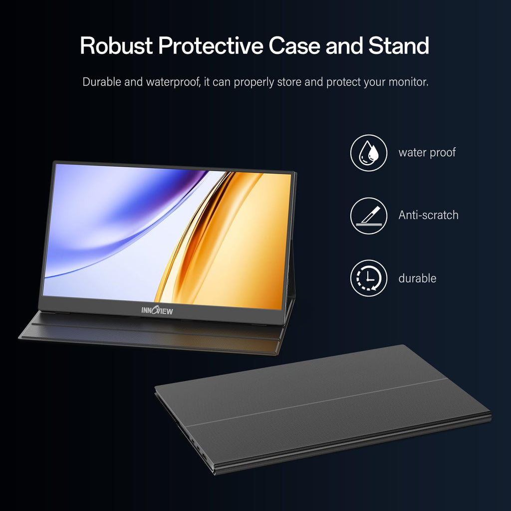 InnoView Portable Monitor, 15.6 Inch FHD 1080P HDMI USB C Second External Monitor for Laptop, Desktop, MacBook, Phones, Tablet, PS5/4, Xbox, Switch, Built-in Speaker with Protective Case