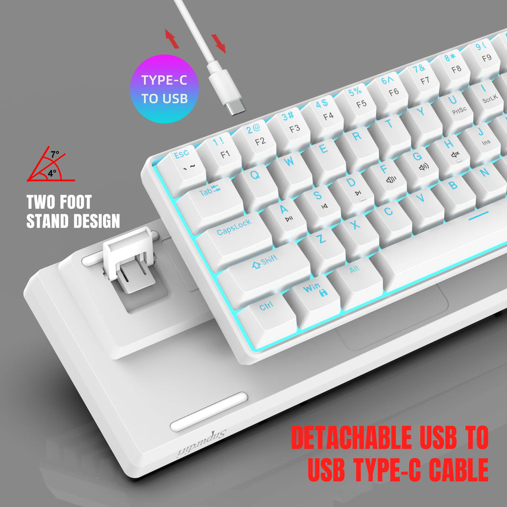 Snpurdiri 60% Wired Mechanical Gaming Keyboard, Ice Blue LED Backlit 61 Keys Mini Wired Office Keyboard for Windows Laptop PC Mac (Black-White, Red Switches)