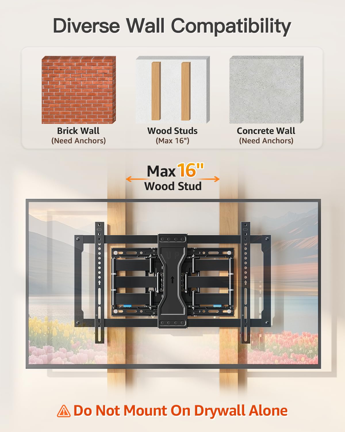 ELIVED Full Motion TV Wall Mount for 26-60" TVs, Max VESA 400x400, 77 lbs.