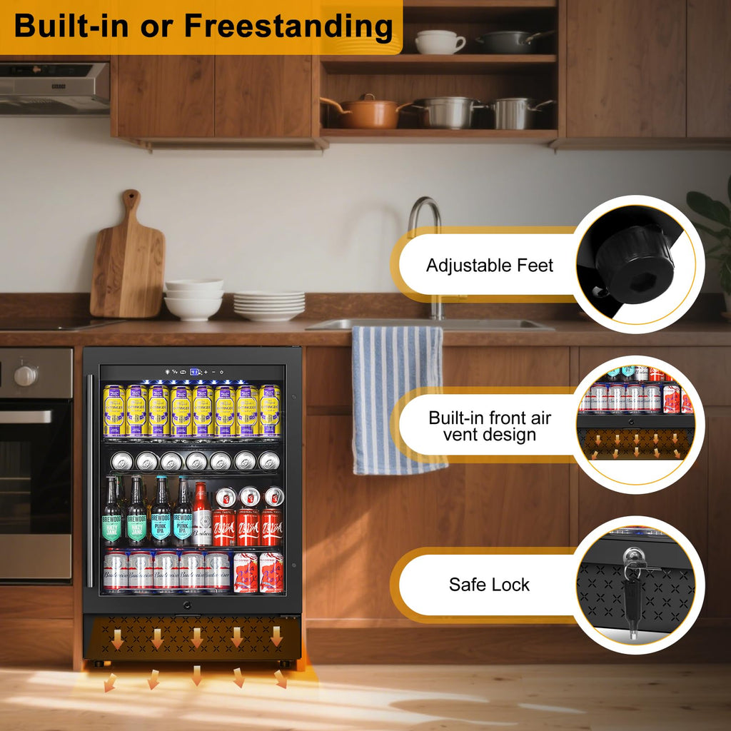 24" Dual Zone Wine and Beverage Refrigerator, Under Counter with Glass Door