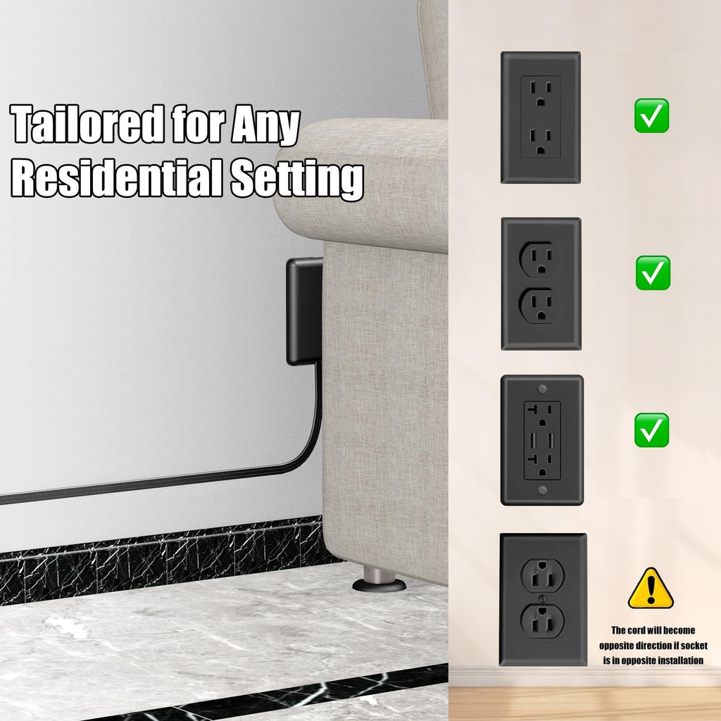 CABOCASA 3FT Flat Plug Extension Cord Power Strip 3 Outlets White Upward