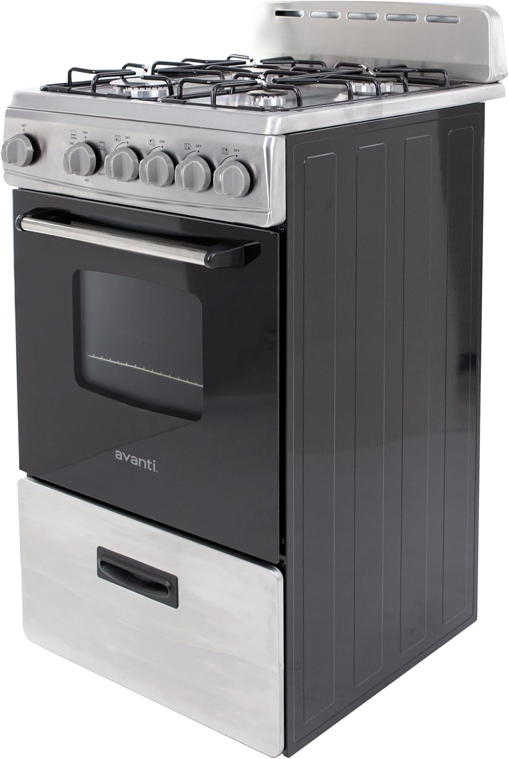 Avanti Compact Gas Range Oven, 4 Sealed Burners, 20-Inch, Stainless Steel