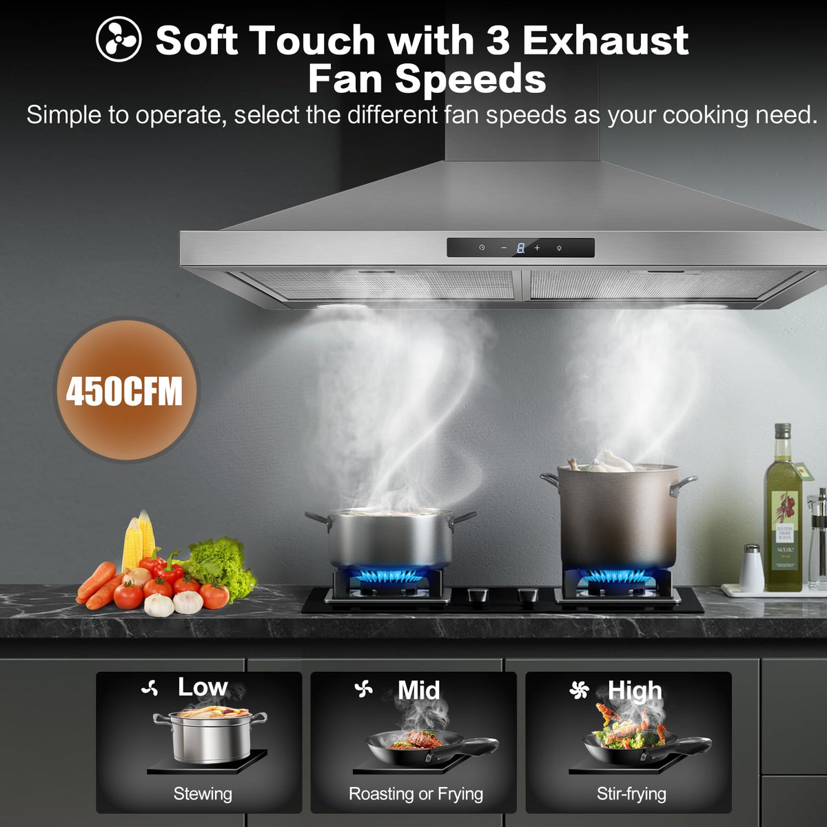 Wall Mount Range Hood 30 inch, 900 CFM Stainless Steel Kitchen Hood