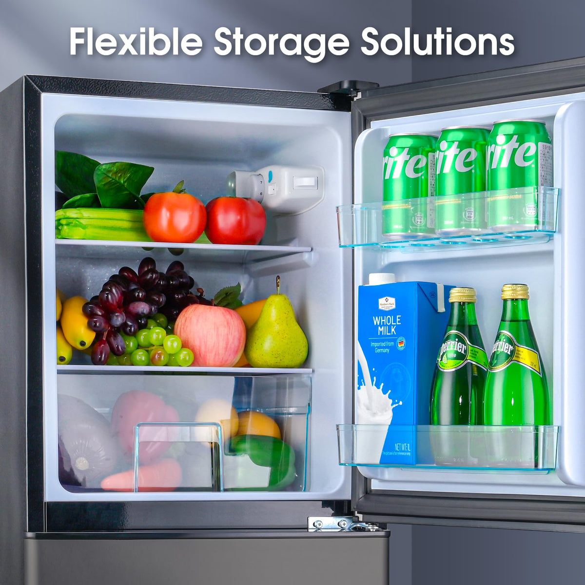 Anypro 4.0 Cu.Ft Fridge with Bottom Freezer, 2 Door Refrigerator with Drawer, 7 Level Temperatures and Adjustable Shelves for Bedroom, Dorm, Office, Apartment, Silver