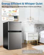 3.2 Cu Ft Mini Fridge with Freezer, Single Door Upright Freezer
