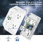 Multi Plug Wall Outlet Night Light, POWRUI 6 Outlet Extender & 3 USB Ports