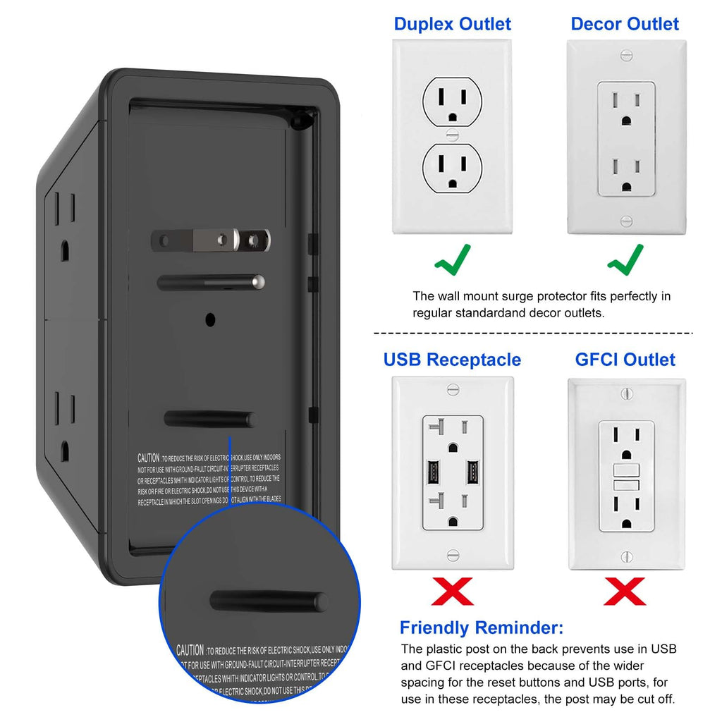 Multi Plug Wall Outlet Night Light, POWRUI 6 Outlet Extender & 3 USB Ports