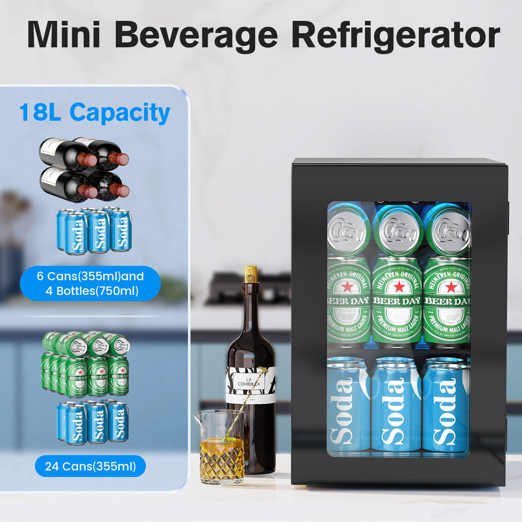 Electactic 48 Can Beverage Refrigerator,12 Bottle Wine Cooler with Seamless Stainless Steel & Glass Door, Digital Temperature Display, Countertop Mini Fridge for Soda, Wine or Beer, Silver