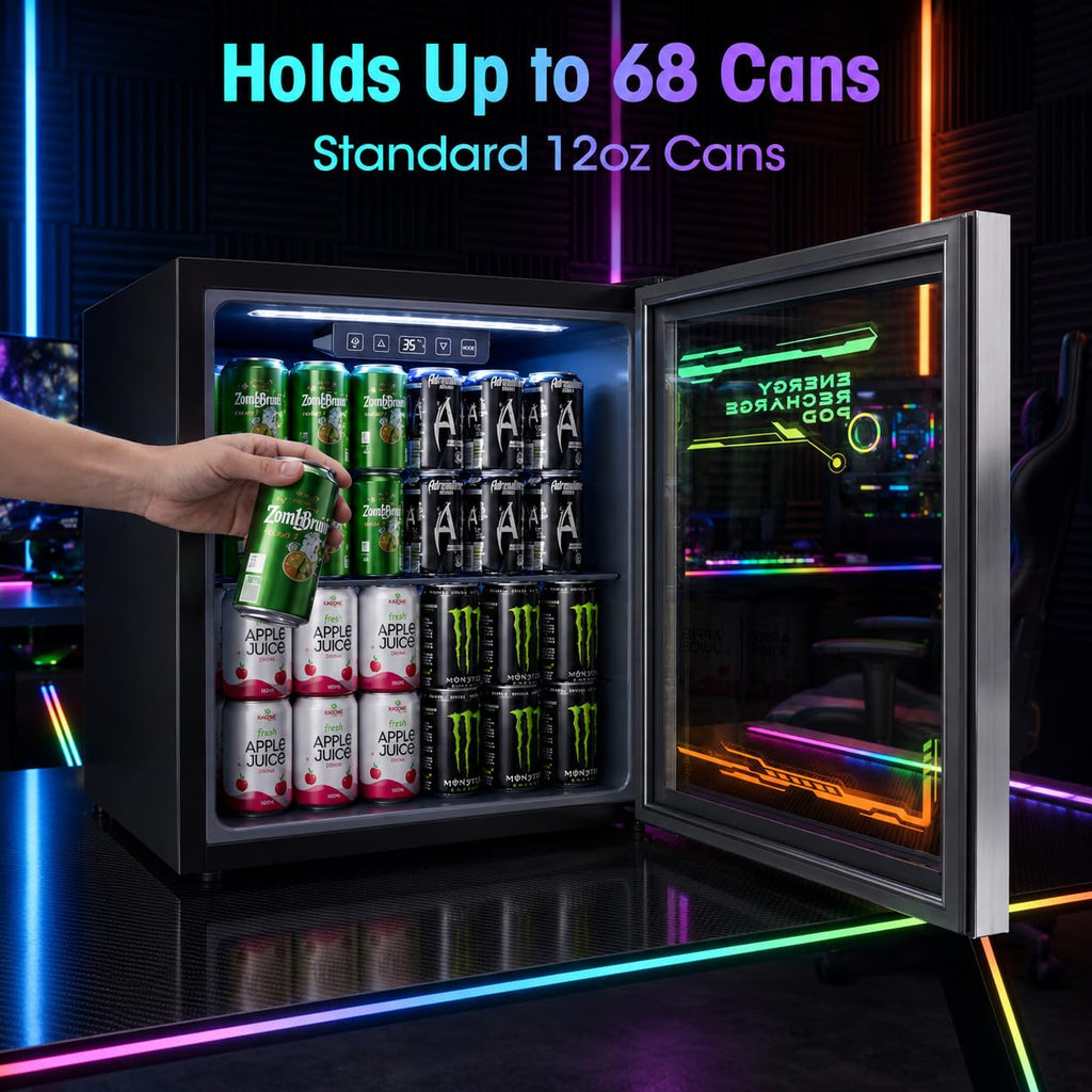 2.5 Cu.Ft Beverage Fridge, Glass Door Mini Fridge, Silver, 96 Can