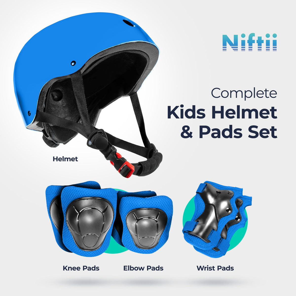 Niftii Bike Helmet & Pads Set for Kids - Cycling Skateboard Ages 3-15