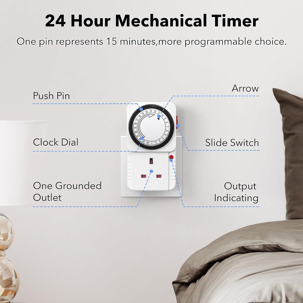 hbn 24Hour Mechanical Timer Plug Socket UK,Light Timers for Home Security