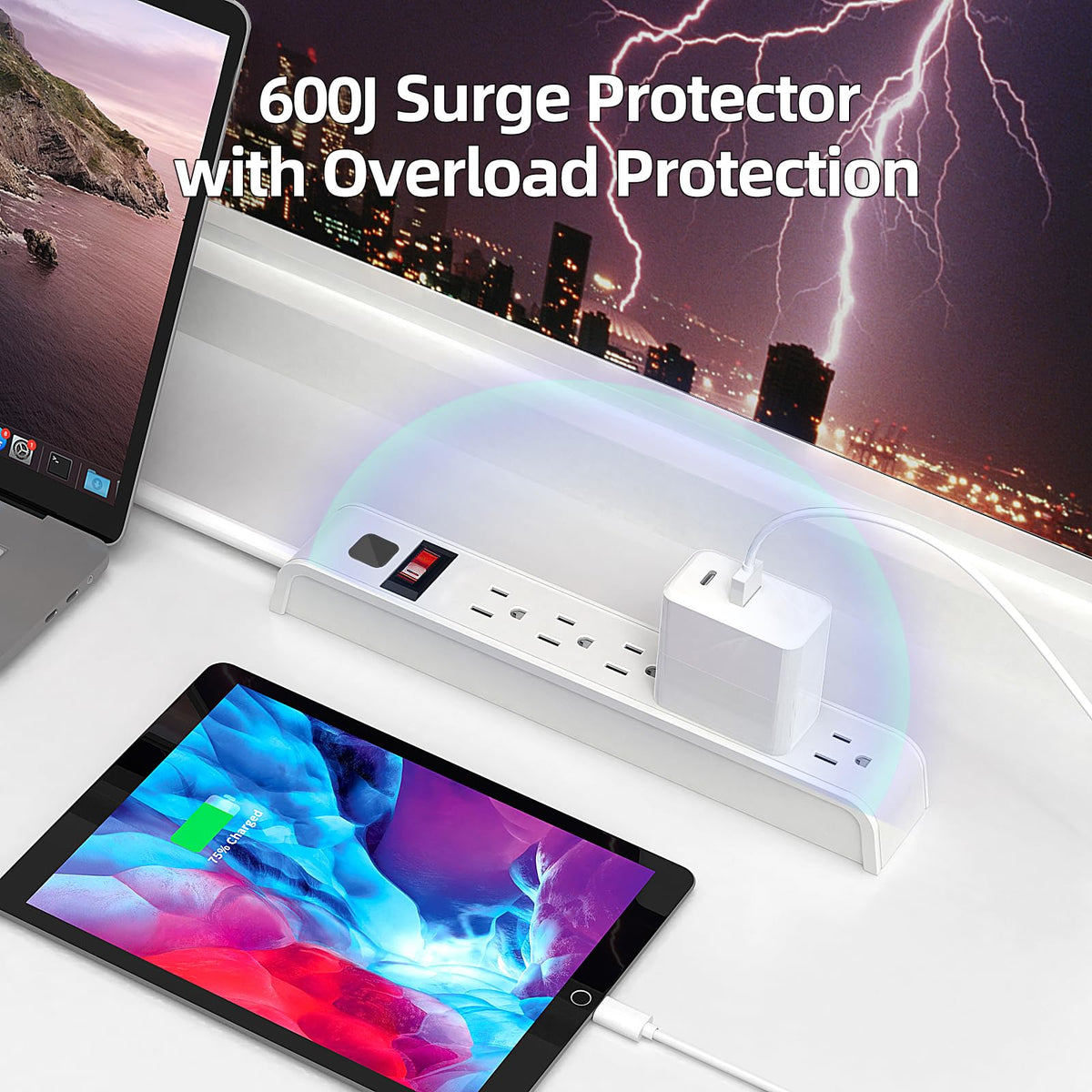 TiFFCOFiO Surge Protector Power Strip, 6 Feet Extension Cord, 600 Joules Surge Protection, Multiple Protection 6 Outlet Strip, 14 AWG Cord, 15A/1875W, ETL Listed