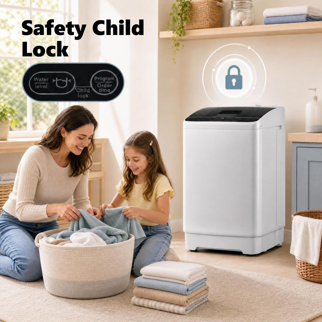 COSTWAY 8.8LBS Portable Washing Machine, Full-Automatic w/Drain Pump, White