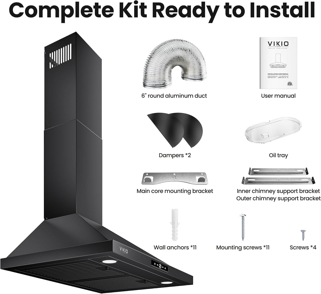 VIKIO HOME 36 Inch Wall Mount Range Hood 580CFM Low Noise Touch Control