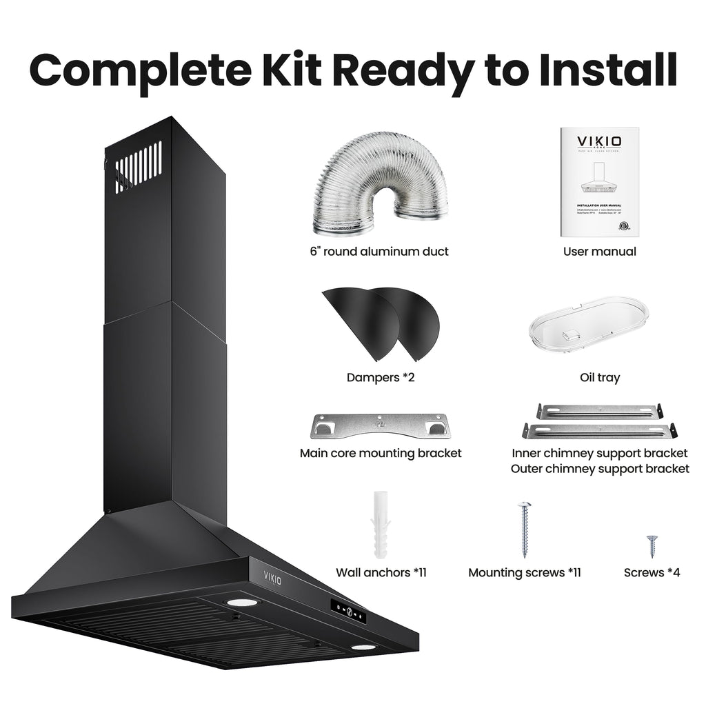 VIKIO HOME 36 Inch Wall Mount Range Hood 580CFM Low Noise Touch Control