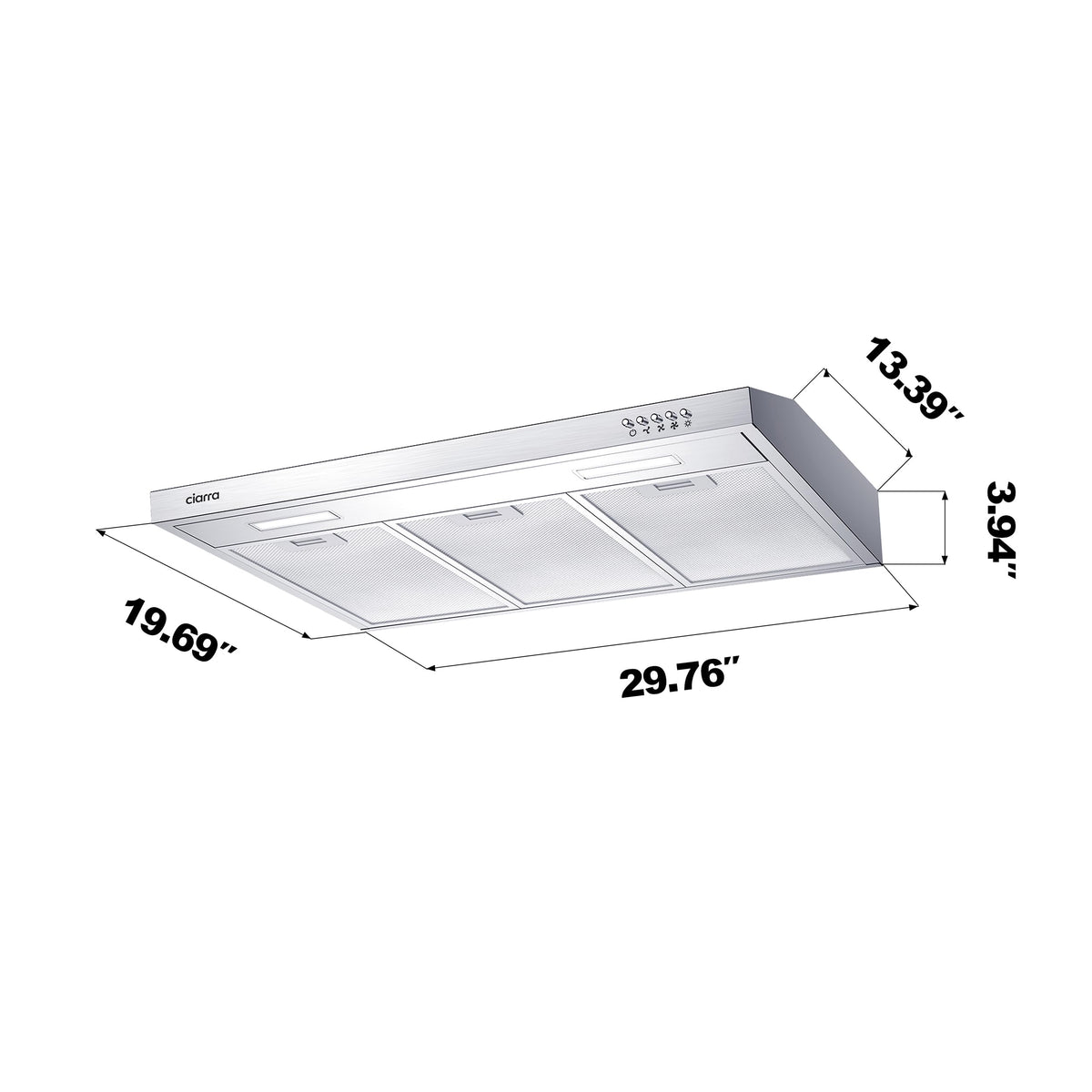 CIARRA Range Hood 30 Inch Under Cabinet Ductless Stainless Steel