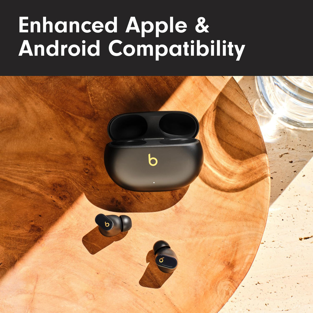 Beats Studio Buds + | True Wireless Noise Cancelling Earbuds, Enhanced Apple & Android Compatibility, Built-in Microphone, Sweat Resistant Bluetooth Headphones, Spatial Audio - Black/Gold