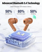 Wireless Earbuds, Bluetooth 5.4 Headphones Bass Stereo/Clear Calls, White