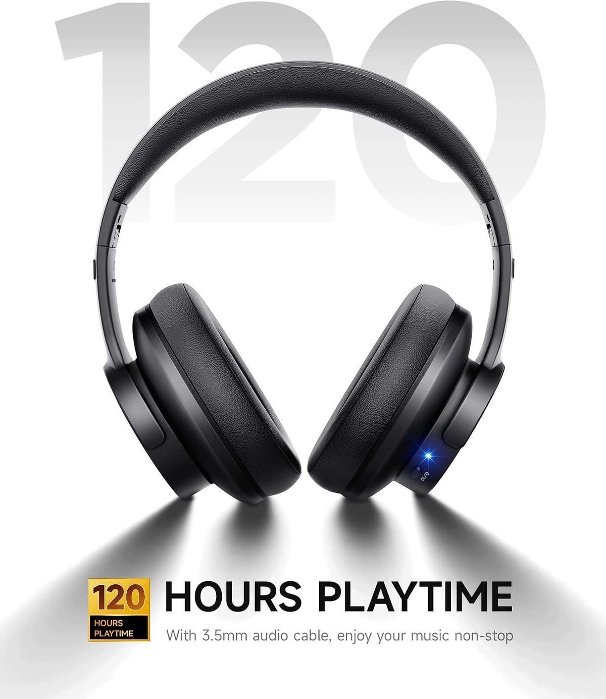 Picun B8 Wireless Bluetooth Headphones, 120H Playtime, 3EQ Modes, Black